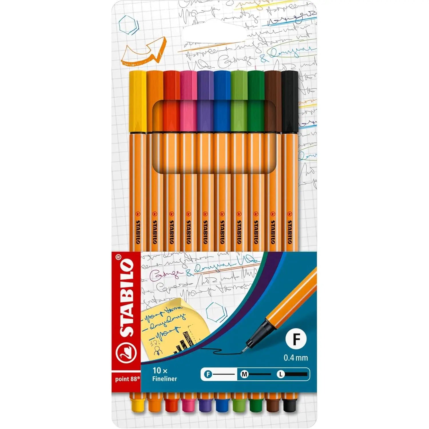STABILO Point 88 Pack 10 – Rotuladores Punta Fina, Ideal para Reglas y Plantillas