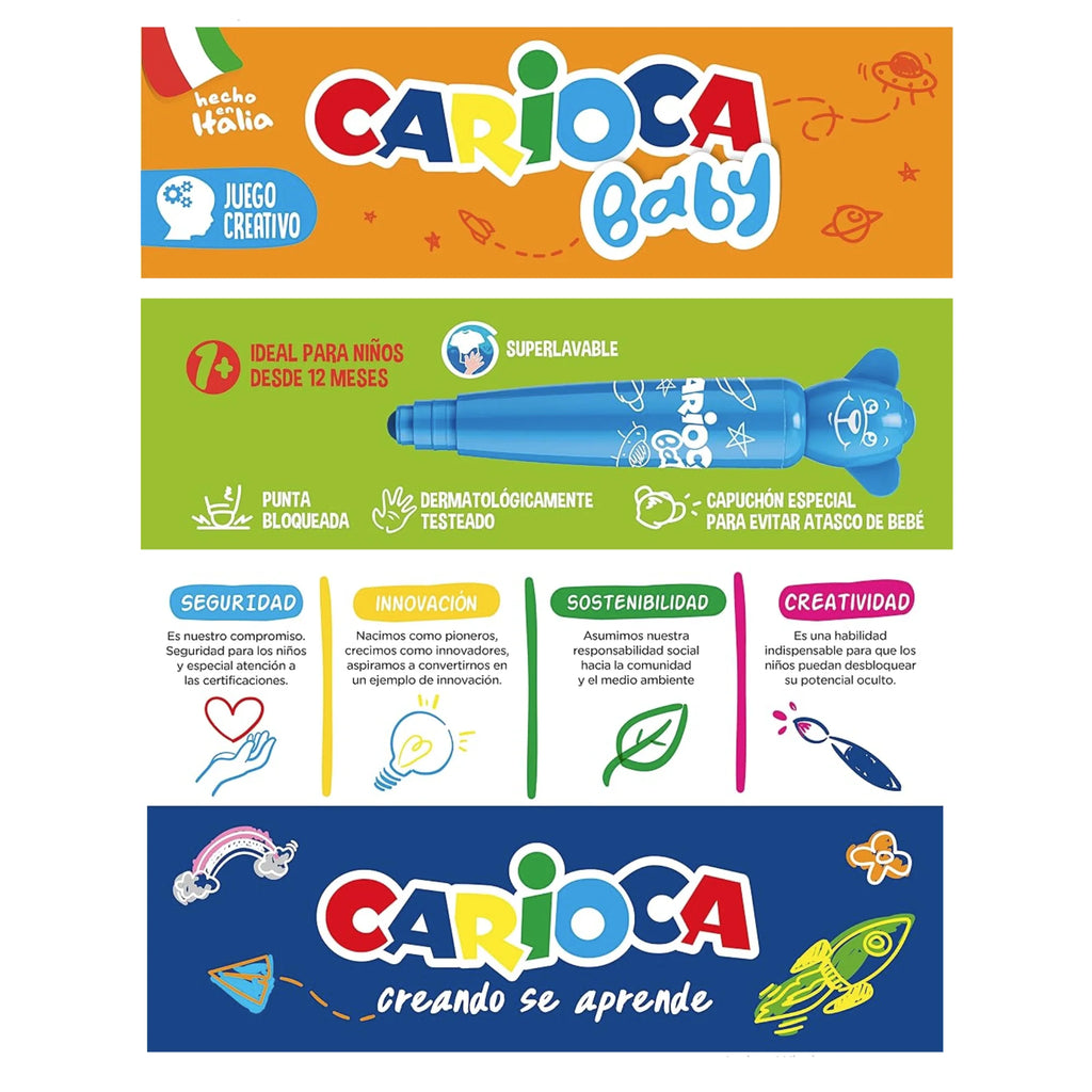 Rotuladores Carioca Teddy Baby 6 Colores – Lavables, Ergonómicos para Niños