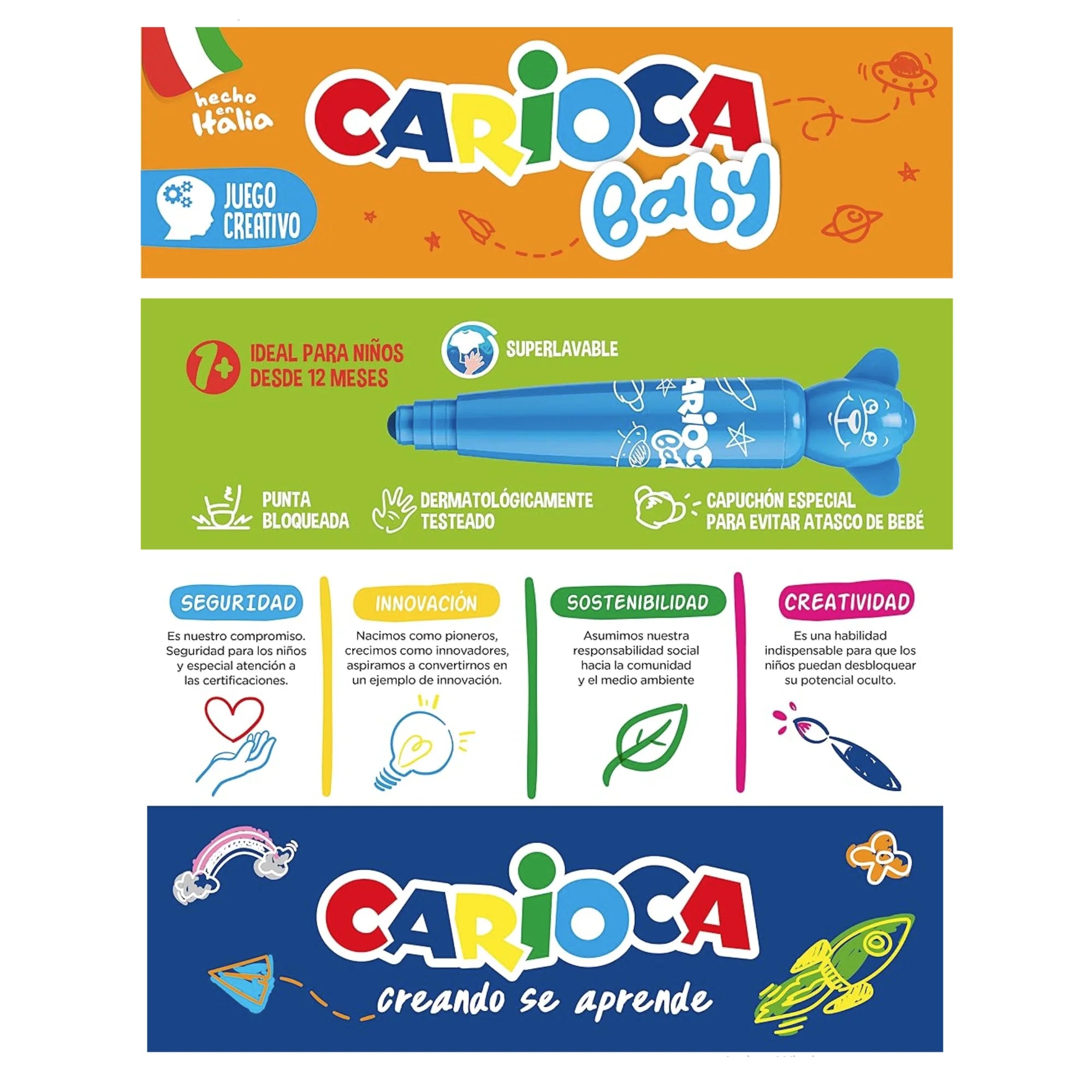 Rotuladores Carioca Teddy Baby 6 Colores – Lavables, Ergonómicos para Niños