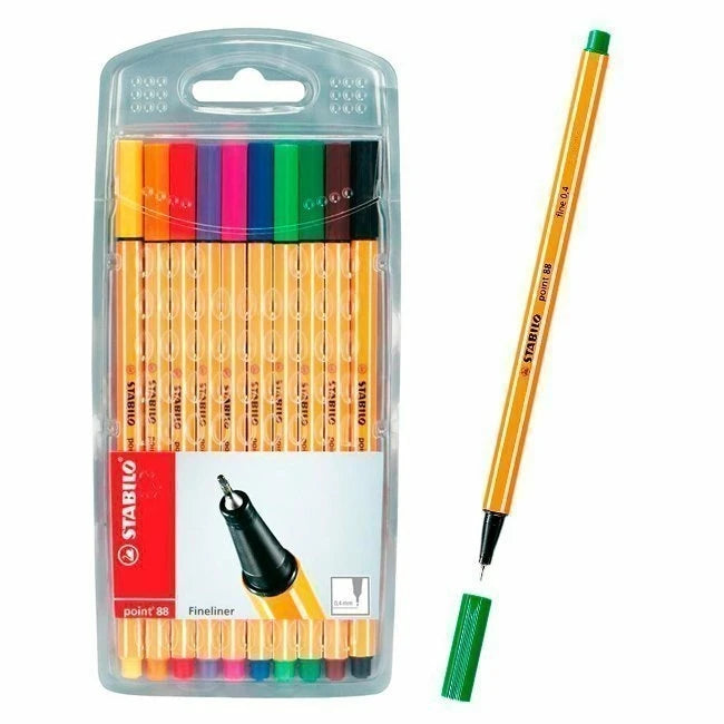 STABILO Point 88 Pack 10 – Rotuladores Punta Fina, Ideal para Reglas y Plantillas