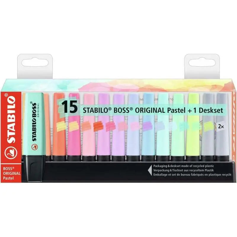 STABILO Boss 70 Pastel Pack 15 – Resaltadores Anti-Secado, Colores Surtidos
