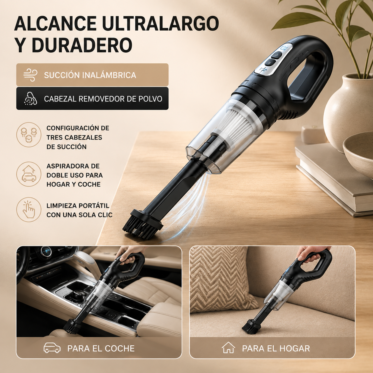 Mini Aspiradora Inalámbrica de Mano para Auto, Hogar, Oficina y Pelo de Mascota