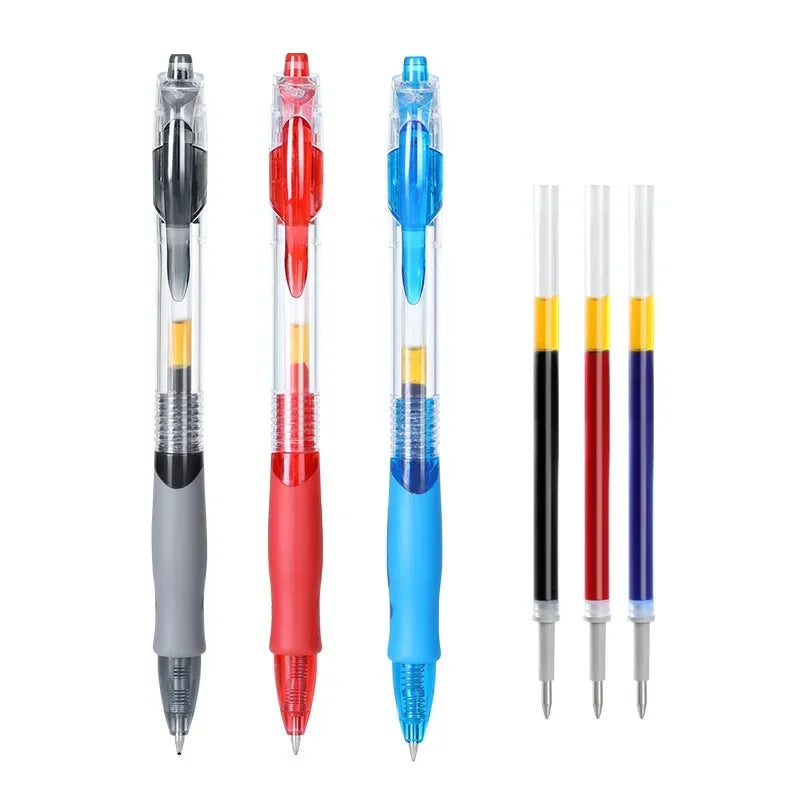 Set 13/30 Bolígrafos Retráctiles Gel – Negro, Rojo y Azul, Recargables para Oficina y Escuela