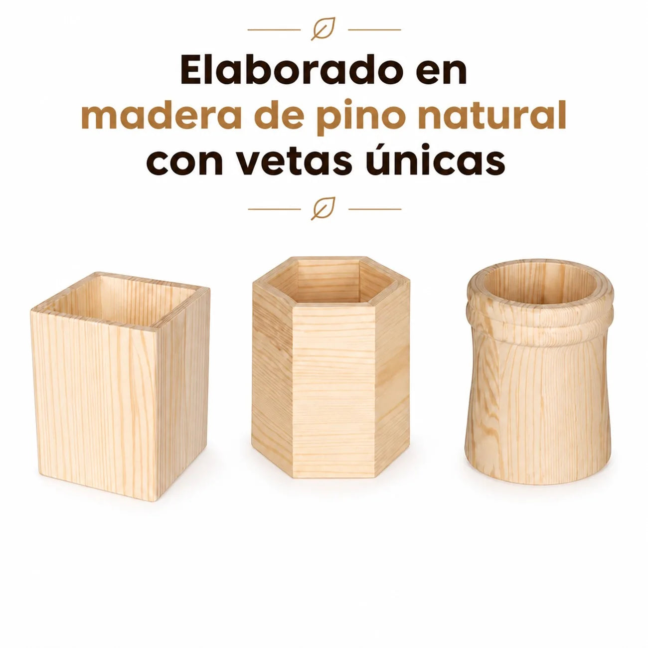Portalápices de Madera de Pino – Organizador Minimalista Geométrico para Escritorio