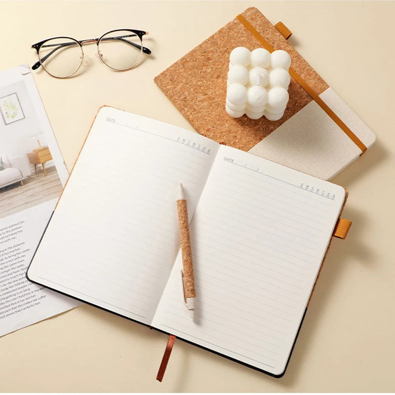 Cuaderno A5 Ecológico Corcho y Paja – Minimalista, Algodón-Lino, Oficina
