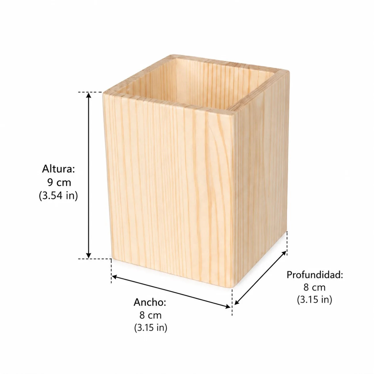 Portalápices de Madera de Pino – Organizador Minimalista Geométrico para Escritorio