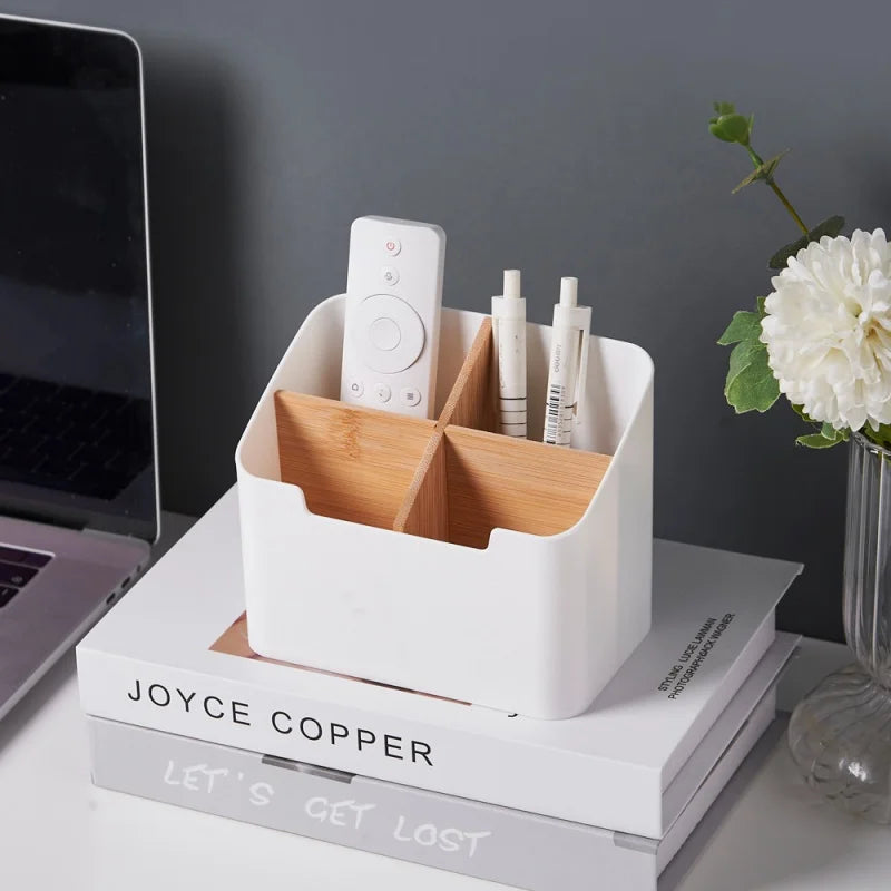 Organizador Multifuncional de Bambú – Caja con Compartimentos para Escritorio