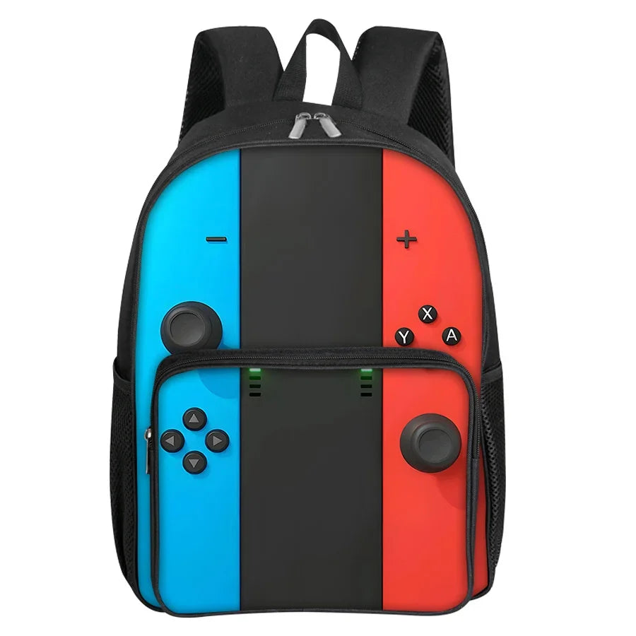 Mochila Escolar GamePad – Bolsillo Frontal Cuadrado, Diseño Gamer para Niños