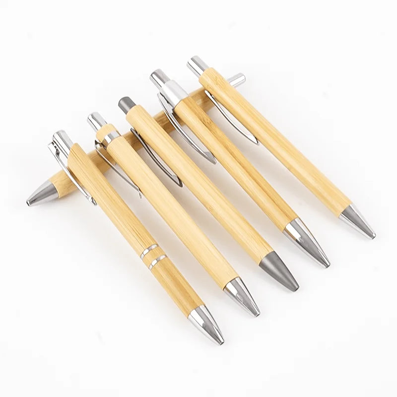 Set 6 Bolígrafos de Bambú Ecológicos – Retráctiles, Recargables para Oficina